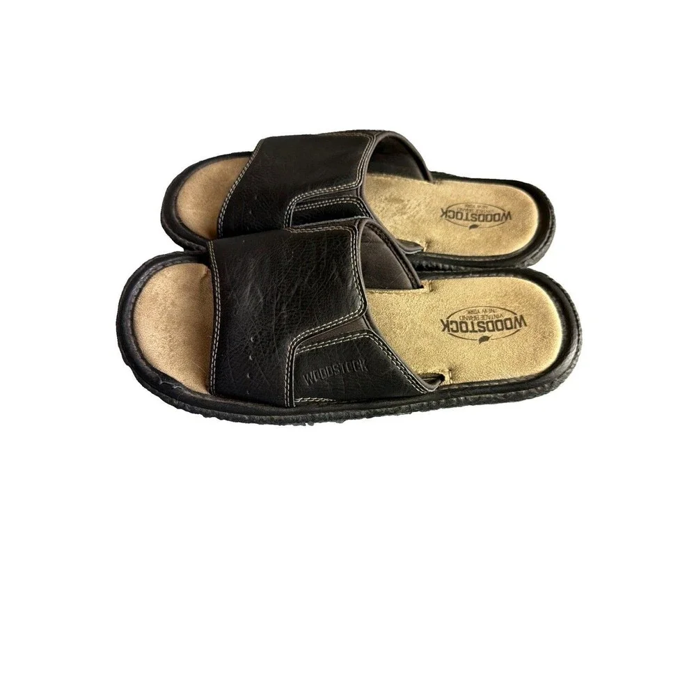 Woodstock Slides Shoes Sandals Slip On Men Size 11/12 Leather Upper Black